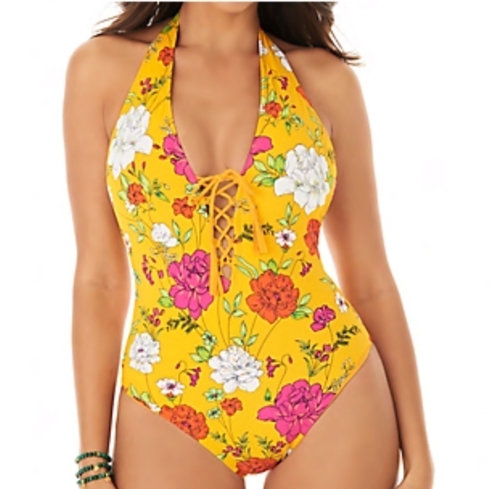 SKINNY Dippers by Miraclesuit Mac Cheese Sirene Lace Up Swimsuit